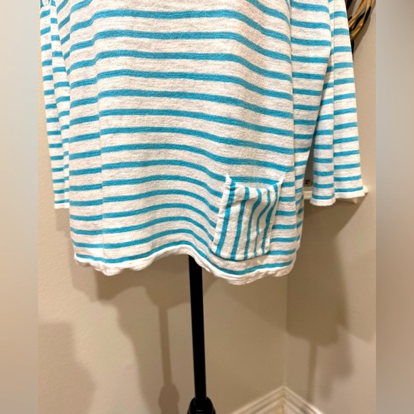 J. Jill Linen Blend Striped 3/4 Sleeve Boxy front pocket Tunic Size Large - Picture 2 of 10